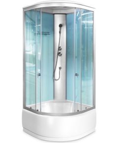 Slēgtā dušas kabīne GOTLAND EMMA 90x90x215cm, dziļais paliktnis (40cm), priekšējie stikli caurspīdīgie, aizmugure balta