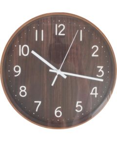 Wall clock WOODY D30cm, dark wood texture