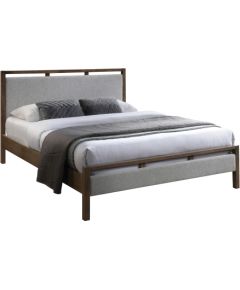 Bed VOKSI 160x200cm, grey fabric/walnut