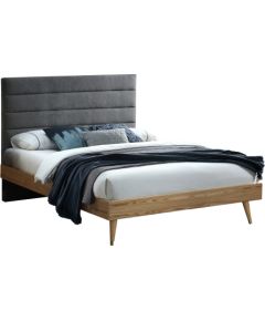 Bed ROMAN 160x200cm, grey fabric/oak