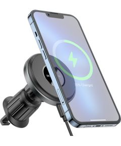 (Ir veikalā) Borofone Car holder BH202 Seaside magnetic charging to air vent mount for Magsafe 15W black Bezvadu lādētājs