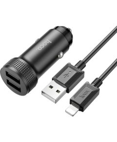 Автомобильная зарядка Hoco Z49 2xUSB-A + Lightning черная