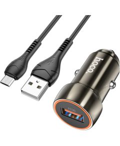Car charger Hoco Z46 USB-A 18W QC3.0 + MicroUSB grey