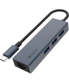 USB разветвитель Devia Leopard Type-C To USB 3.1 + USB3.0*4 цвет серый