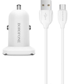Car charger Borofone BZ12 USB + microUSB (2.4A) white