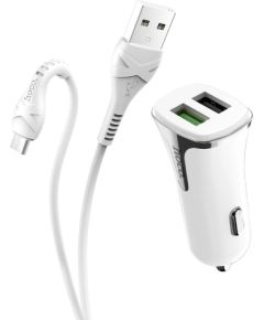 Car charger Hoco Z31 Quick Charge 3.0 (3.4A) with 2 USB connectors + microUSB white