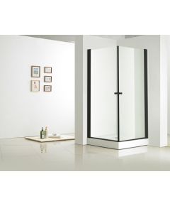 Dušas stūris Vento Napoli 80*80*195 kvadrāts, stikls 6mm Easy Clean, bez paliktņa, melnais profils
