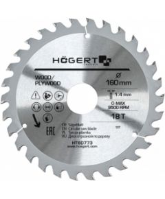 Griešanas disks kokam Hogert HT6D773; 160x30 mm; Z18