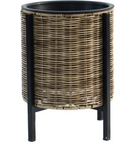 Planter WICKER with stand D28xH36cm, light brown