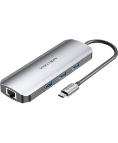 USB-C Docking Station to HDMI, 3x USB3.0, RJ45, SD, TF, PD 0.15m Vention TOKHB (gray)