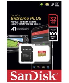 Sandisk atmiņas karte microSDHC 32GB Extreme Plus A1 + adapteris