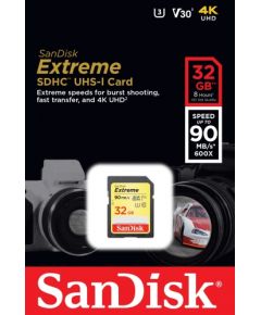 SanDisk atmiņas karte SDHC 32GB Extreme V30 90MB/s