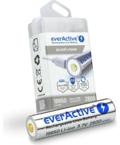 Battery everActive 18650 3.7V Li-ion 2600mAh micro USB with protection BOX