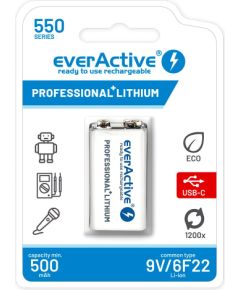 Rechargeable battery  everActive 6F22/9V Li-ion 550 mAh with USB TYPE C