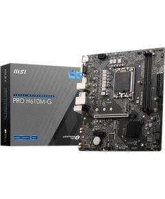 Mainboard MSI Intel H610 LGA1700 Micro-ATX Memory DDR5 Memory slots 2 1xPCI-Express 1x 1xPCI-Express 16x 1xM.2 1x15pin D-sub 1xHDMI 1xDisplayPort 4xUSB 2.0 2xUSB 3.2 1xPS/2 1xRJ45 3xAudio port PROH610M-GDDR5