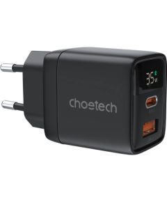 Wall charger GAN3 USB-A+C PD35W Choetech PD6052 (black)