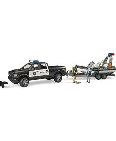 Bruder RAM 2500 police pickup, L+S module, trailer with boat, model vehicle (black/white, including 2 figures)