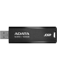 A-data External SSD ADATA SC610 500GB USB 3.2 Write speed 500 MBytes/sec Read speed 550 MBytes/sec SC610-500G-CBK/RD