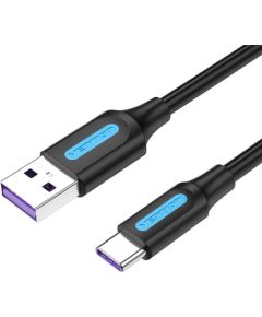 USB 2.0 A to USB-C 5A Cable Vention CORBI 3m Black PVC