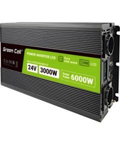 Green Cell Przetwornica napicia PowerInverter LCD 24 V 3000W/60000W Przetwornica samochodowa z wywietlaczem - czysty sinus power adapter/inverter Auto Black