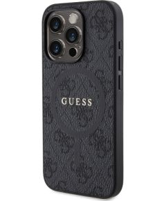 Guess PU ādas 4G krāsains MagSafe gredzena maciņš iPhone 15 Pro melns