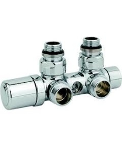 Carlo Poletti Rad. dubultbloks Twinvalve Thermo 1/2` x 24-19, 90°, balts (50mm)