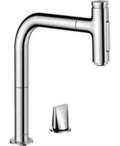 Hansgrohe virtuves izlietnes maisītājs ar izvelkamu dušu Metris Select M71 200 2jet, 2 caurumu, hroms + sBox