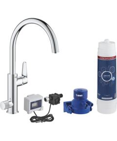 virtuves izlietnes maisītājs BauCurve ar filtru Grohe Blue, hroms Virtuves jaucējkrāni