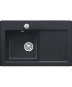 Villeroy & Boch virtuves izlietne Subway 60 XL Flat, viena bļoda ar plauktu, 965x475 mm, kreisā puse, ebony CP Virtuves izlietnes