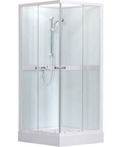 dušas kabīne Simple Square, 800x800 mm, h=2050, komplektā paliktnis, sifons un maisītājs, balts/caur