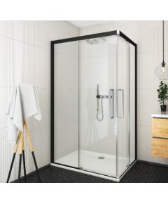 dušas durvis stūrim ECS2L, 900 mm, h=2050, kreisā puse, melns/caurspīdīgs stikls