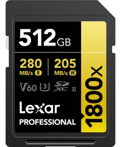 Lexar memory card SDXC 512GB Professional 1800x UHS-II U3 V60