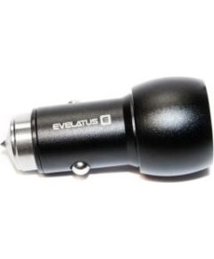 Evelatus -  Car Charger EC7DC01 BLACK 3.1A 2USB port with stainless steel escape tool Black