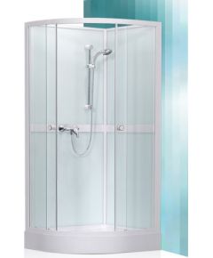 dušas kabīne Simple, 800x800 mm, h=2050, r=550, komplektā paliktnis, sifons un maisītājs, balts/caur