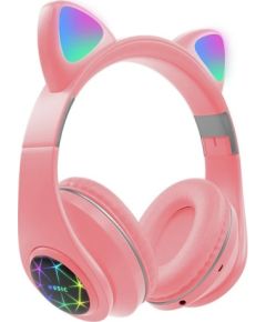 RoGer Cat M2 Bluetooth austiņas ar kaķu ausīm LED / rozā