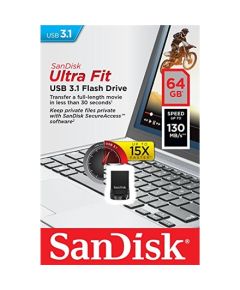 Sandisk Ultra Fit™ USB 3.1 - Small Form Factor Plug and Stay Hi-Speed USB Drive 64 GB, USB 3.1, Black