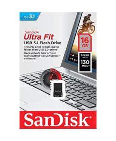 Sandisk Ultra Fit™ USB 3.1 - Small Form Factor Plug and Stay Hi-Speed USB Drive 16 GB, USB 3.1, Black