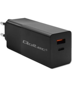 Qoltec 52382 GaN POWER PRO charger | 1xUSB type C | 1xUSB A | 100W | 5-20V | 1.5-5A | PD | Black