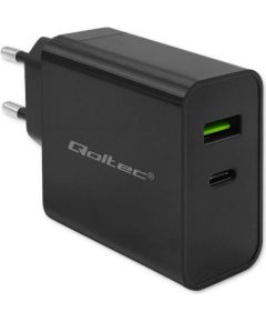 Qoltec 52378 Super Quick PD Charger | 1xUSB-C | 1xUSB | 45W | 5-20V | 2.25-3A | Black