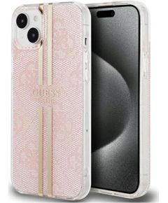 Guess -  iPhone 15 hardcase IML 4G Gold Stripe Pink