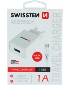 Swissten Travel Tīkla lādētājs Smart IC USB 1A + kabelis USB / Micro USB 1.2m