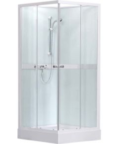 dušas kabīne Simple Square, 900x900 mm, h=2050, komplektā paliktnis, sifons un maisītājs, balts/caur