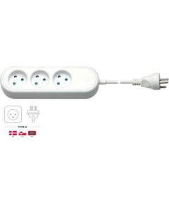 Goobay 3-way power strip Denmark, 1,5 m, white, 1.5 m - for connecting up to three electronic devices