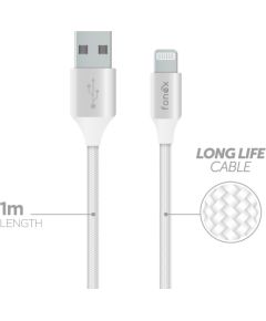 Data Cable USB to Lightning 10W Ultra-Resistant 1m By Fonex White