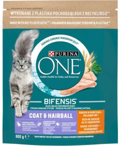 PURINA One Bifensis Coat & Hairball Chicken - dry cat food - 800 g