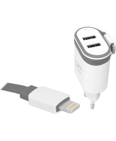 Сетевое зарядное устройство LTC 2xUSB 2A + кабель 20 см Iphone 2A.