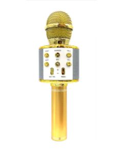 Goodbuy karaoke mikrofons ar iebūvētu Bluetooth skaļruni | 3W | aux | balss modulators | USB | Micro SD zeltains