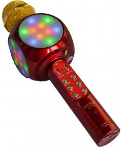 Goodbuy LED 360 karaoke mikrofons ar Bluetooth skaļruni | 5W | aux | balss modulators | USB | Micro SD sarkans