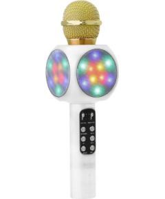 Goodbuy LED 360 karaoke mikrofons ar Bluetooth skaļruni | 5W | aux | balss modulators | USB | Micro SD balts