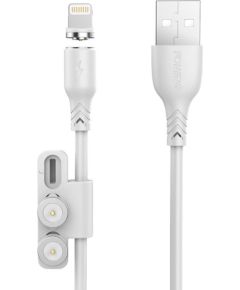 Foneng X62 Magnetic 3in1 USB to USB-C / Lightning / Micro USB Cable, 2.4A, 1m (White)